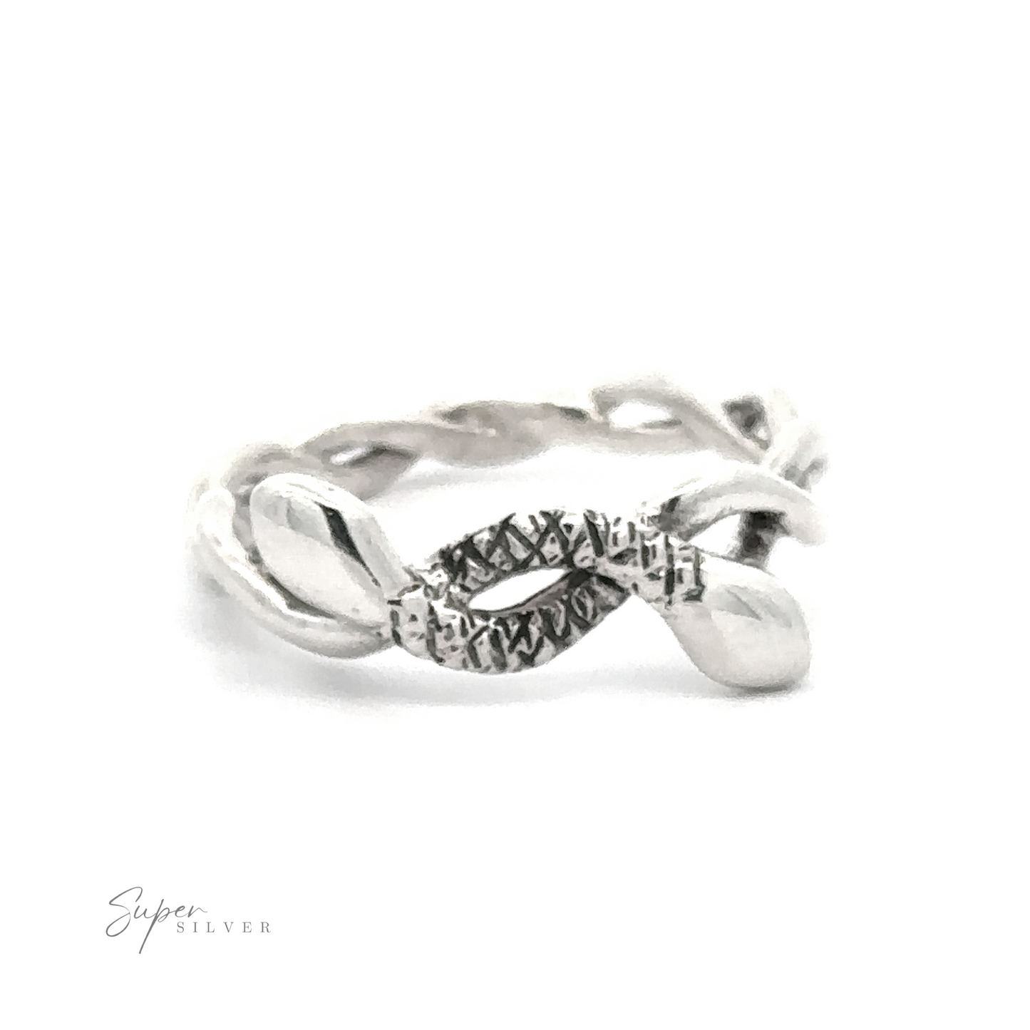 Intertwining Silver Snake Ring with a small cluster of diamonds at the center, displayed against a white background.