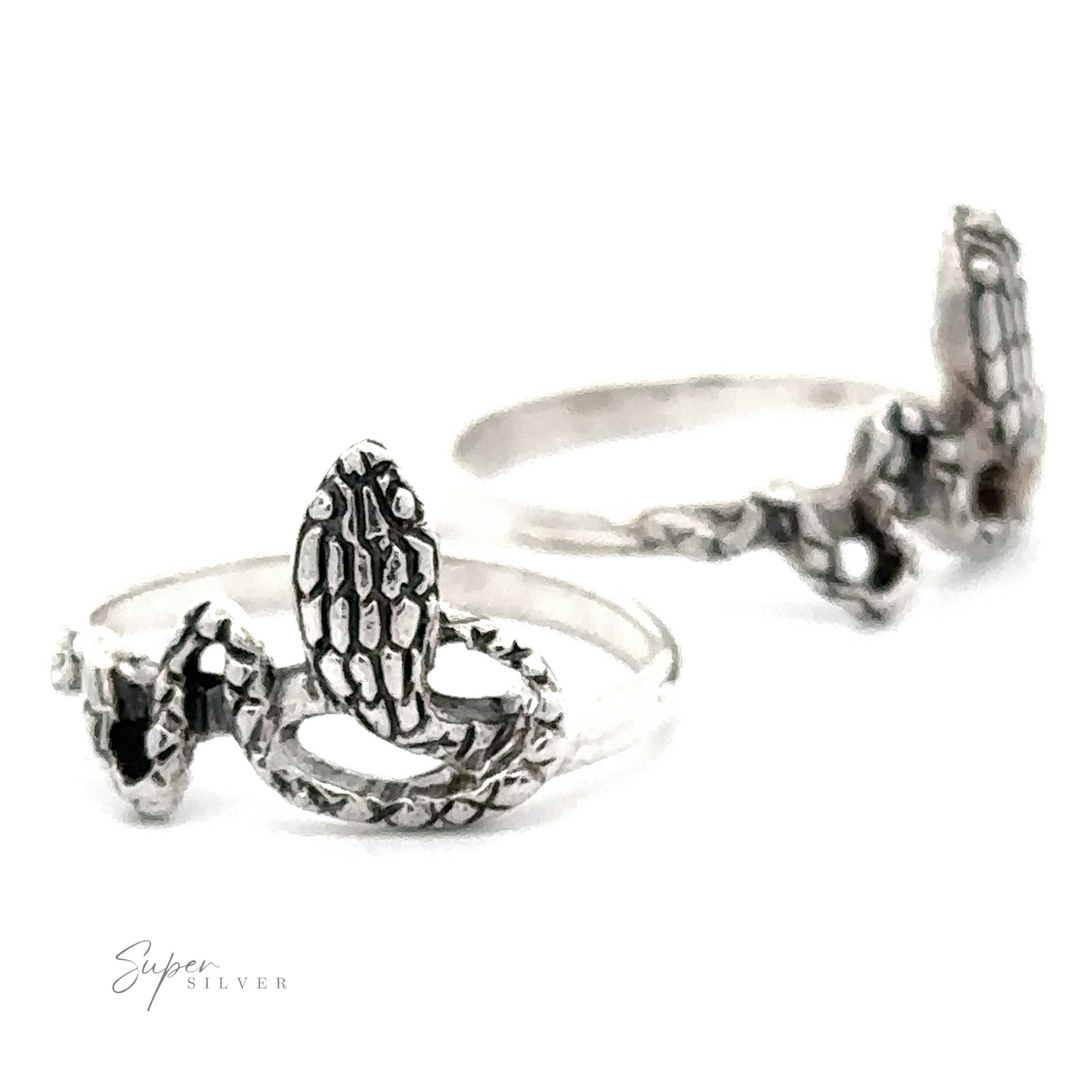 Wavy Coiled Snake Ring featuring an intricate mermaid design, displayed against a white background.