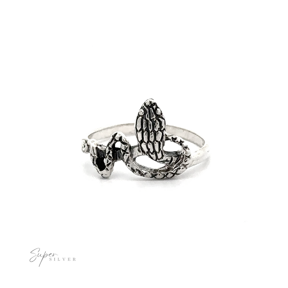 Wavy Coiled Snake Ring designed as an open-mouthed fish with detailed scales and fins, displayed on a white background.