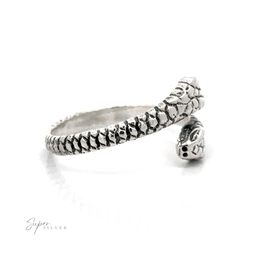 
                  
                    Sterling Silver Two Headed Snake Ring displayed on a white background, featuring detailed scale texture and stylized head.
                  
                