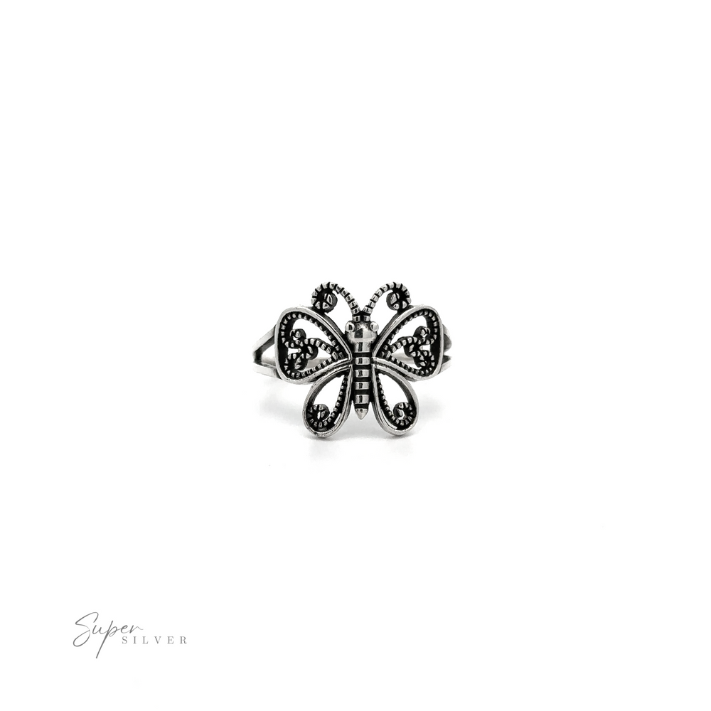 
                  
                    A Sterling Silver Butterfly Ring with Swirl Filigree Design.
                  
                