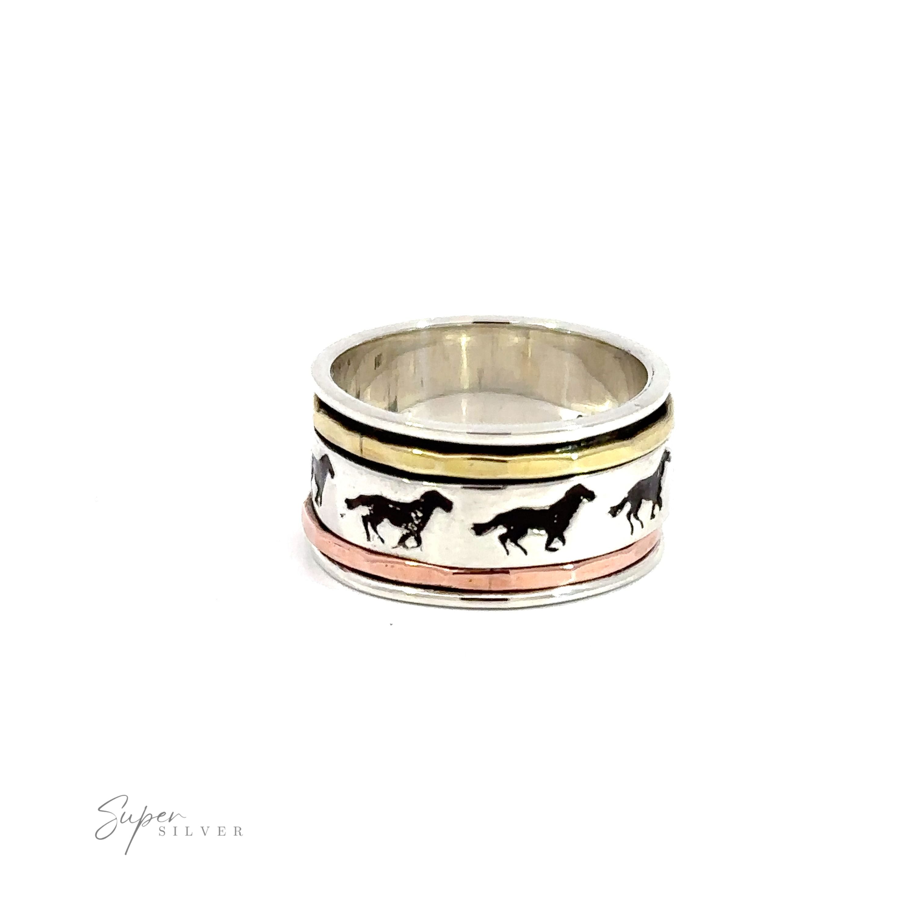 A Handmade Spinner Ring with Horse Etched into Band.