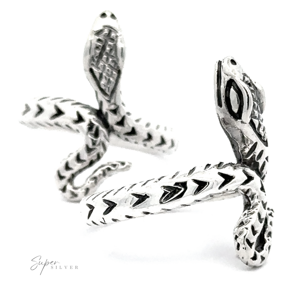 Captivating Snake Ring with intricate patterns on its body, displayed against a white background.