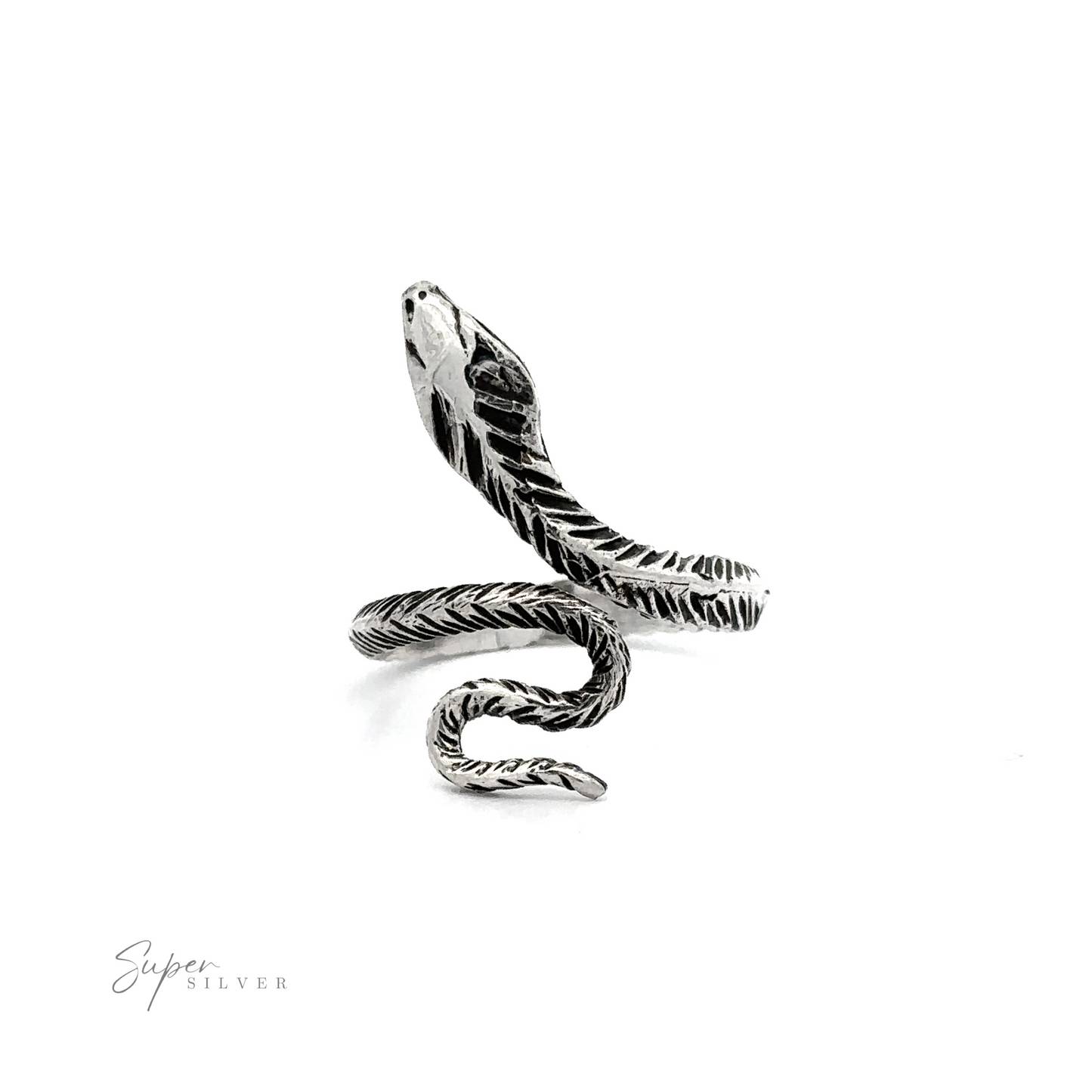 
                  
                    Slender Adjustable Snake Ring with detailed scale texture, displayed against a white background, with a signature at the bottom right corner.
                  
                