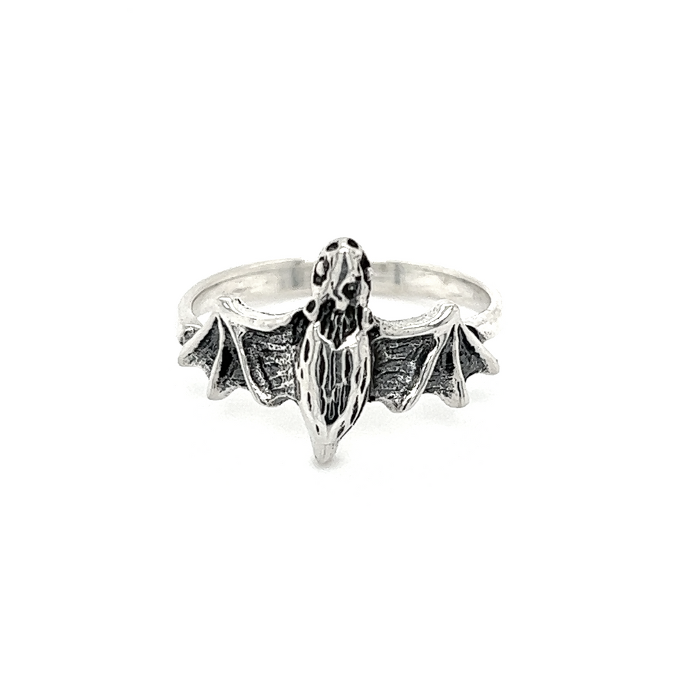 The Silver Bat Ring with an oxidized finish.