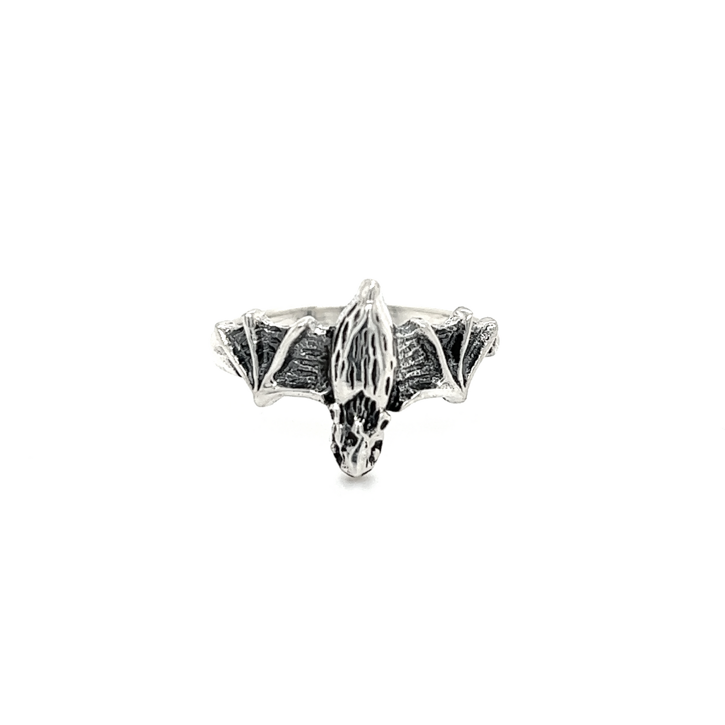 An enchanting Super Silver Silver Bat Ring with a transformative design.