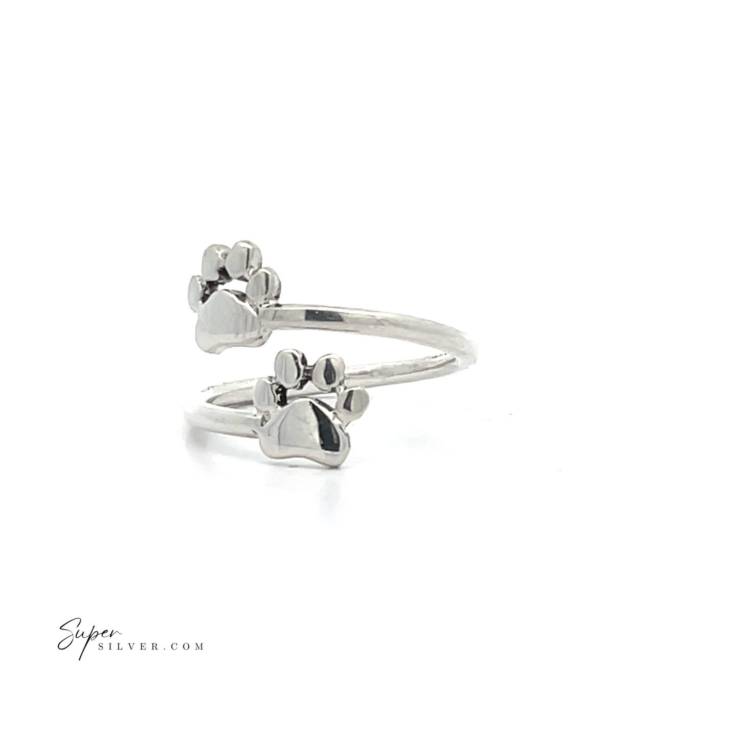 
                  
                    The Paw Print Adjustable Ring is crafted from sterling silver and showcases two delightful paw-shaped designs on a sleek white background, making it an ideal accessory for any pet enthusiast. Offering both style and comfort, this ring's adjustable nature ensures a perfect fit.
                  
                