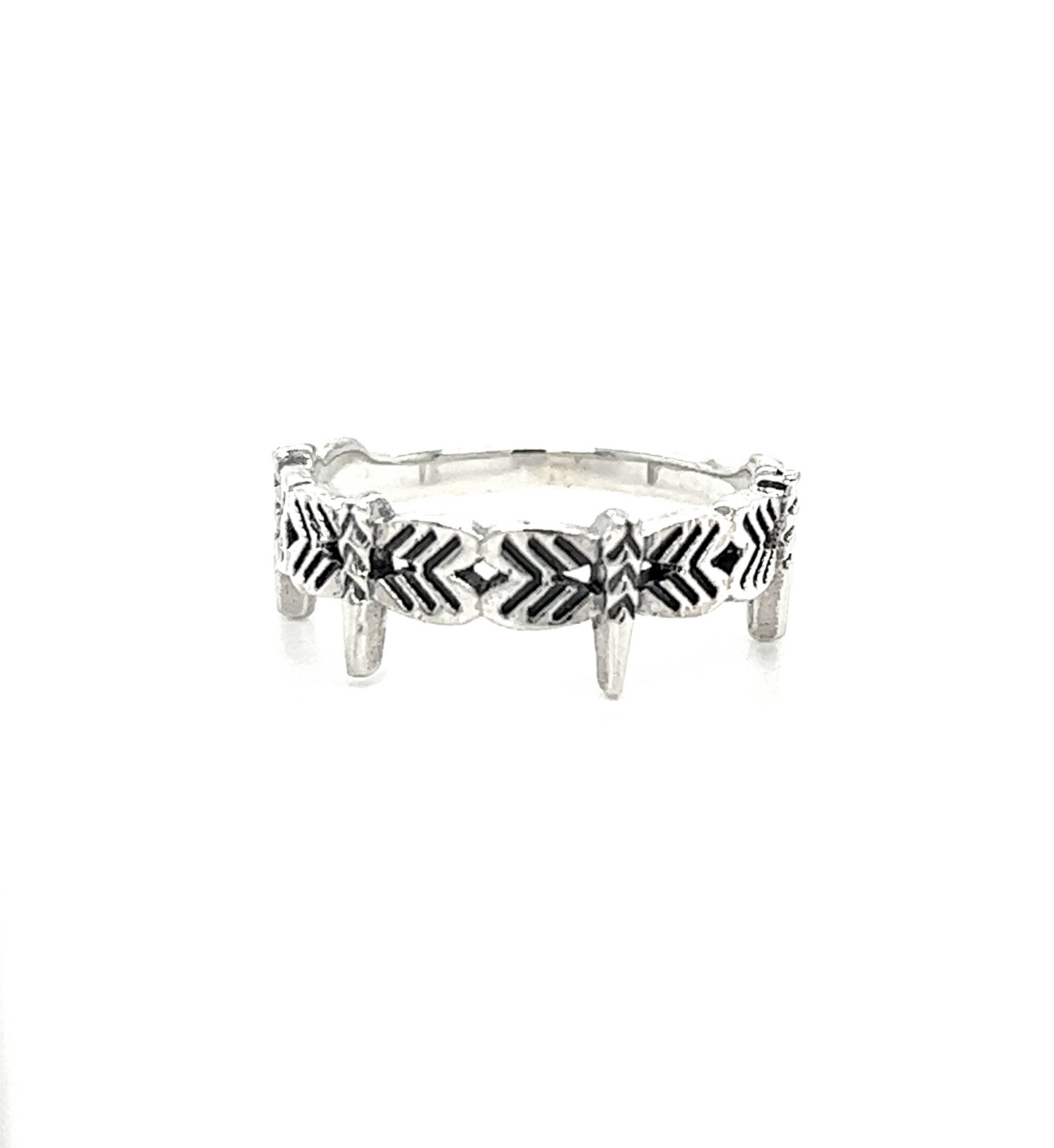 
                  
                    A silver Dragonfly Band adorned with intricate dragonfly designs in black and white.
                  
                