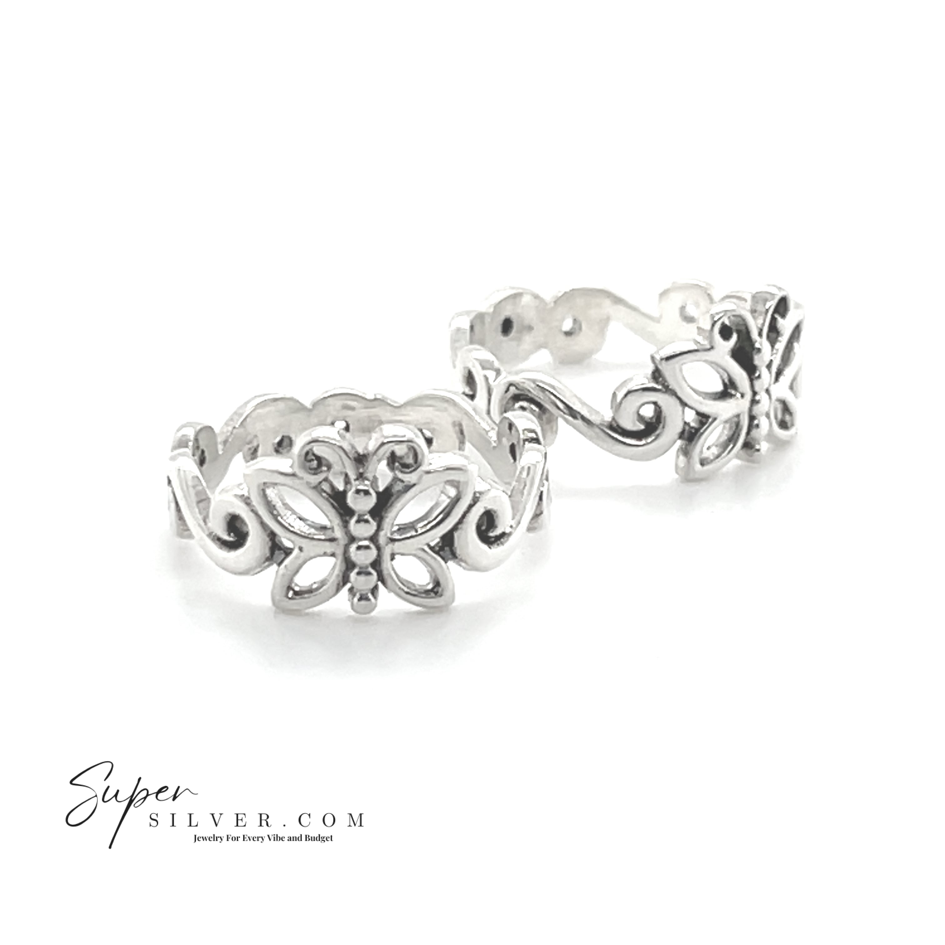 Belle bague papillon avec bande de conception tourbillonnante