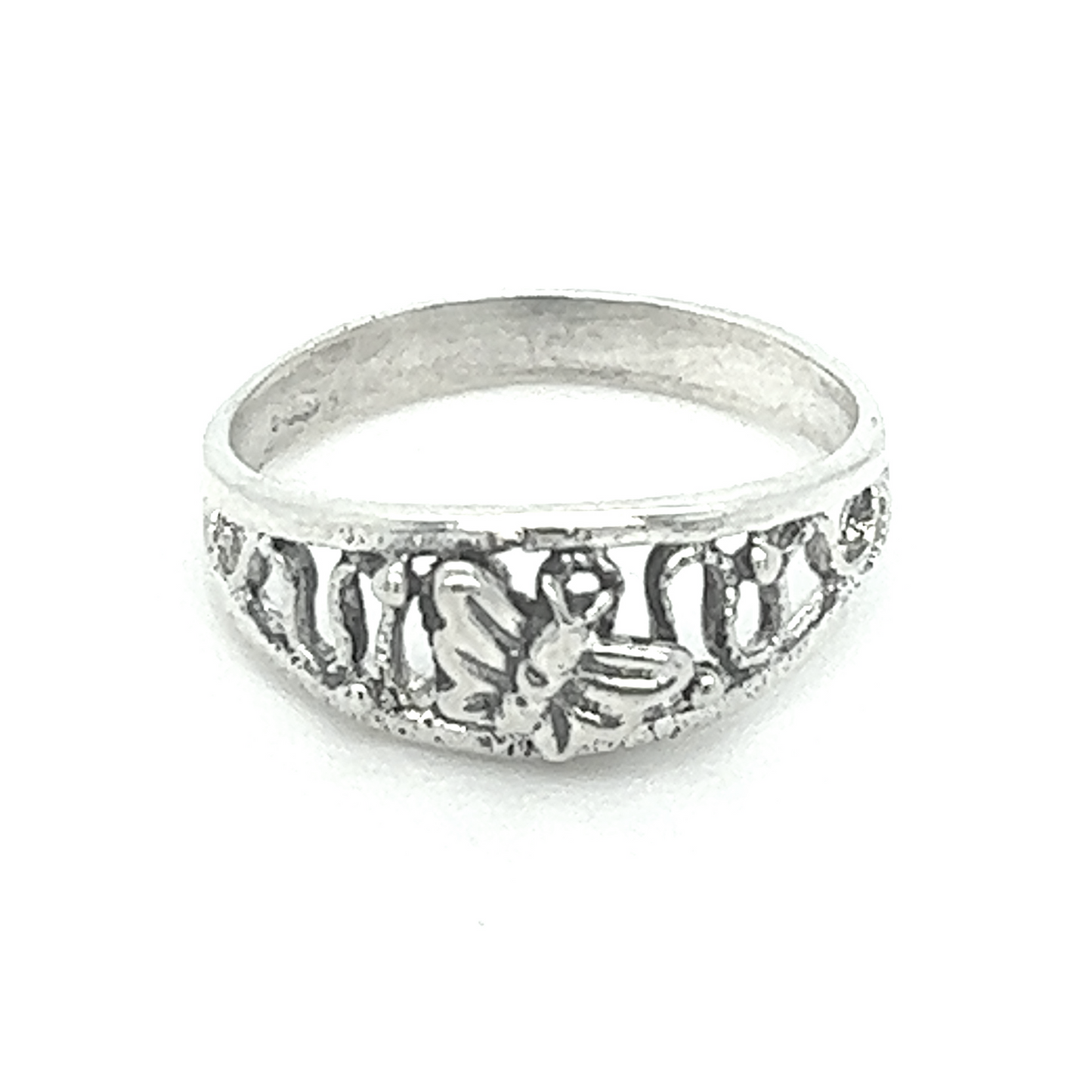 A Flying Butterfly Ring made of .925 Sterling Silver with a domed cutout band.