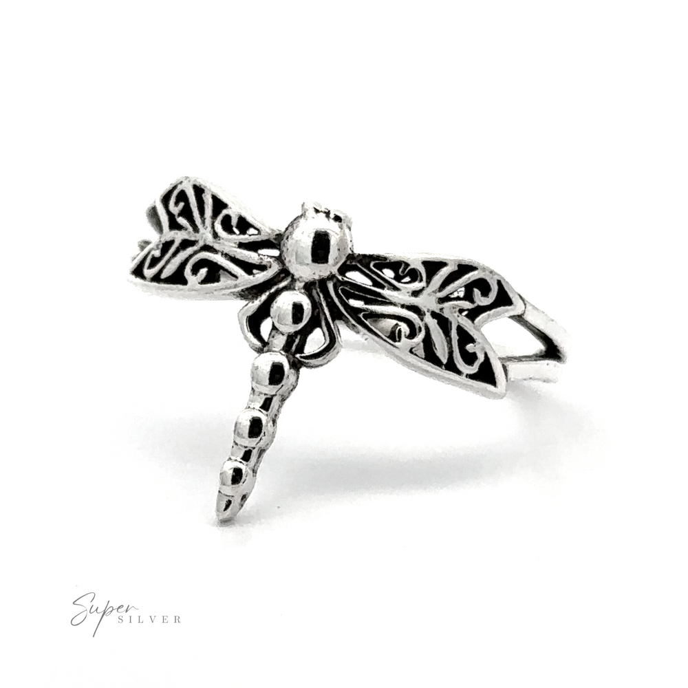 A stunning Silver Dragonfly Ring featuring a delicate dragonfly design.