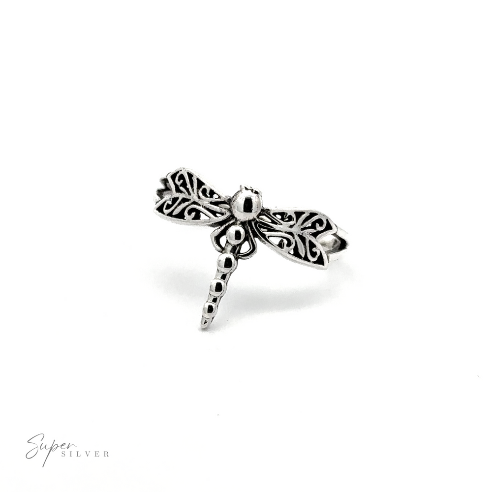 A Silver Dragonfly Ring with filigree etching, perfect for the nature lover.