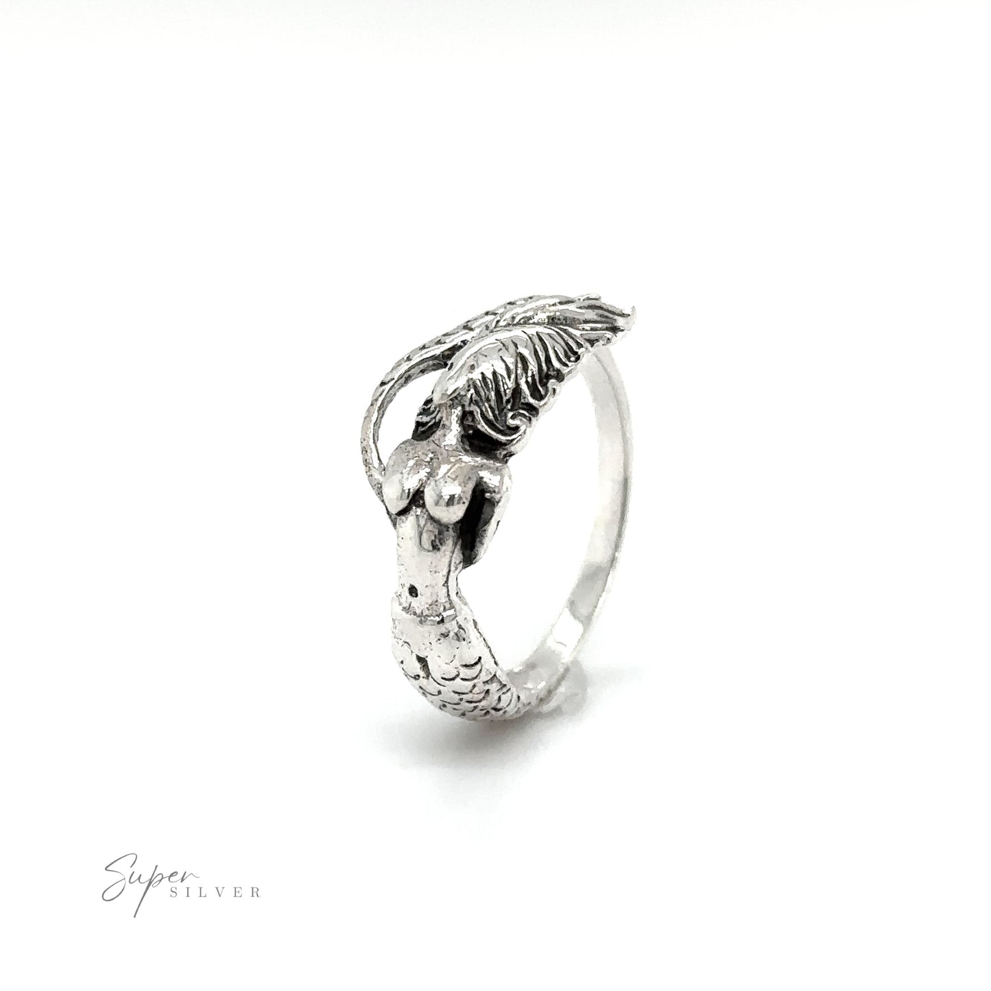 
                  
                    A Mermaid Ring with Swirly Tail with a bird on it.
                  
                