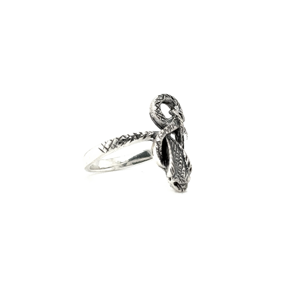 
                  
                    Coiled Cobra Snake Ring with detailed scales and a coiled body, isolated on a white background.
                  
                