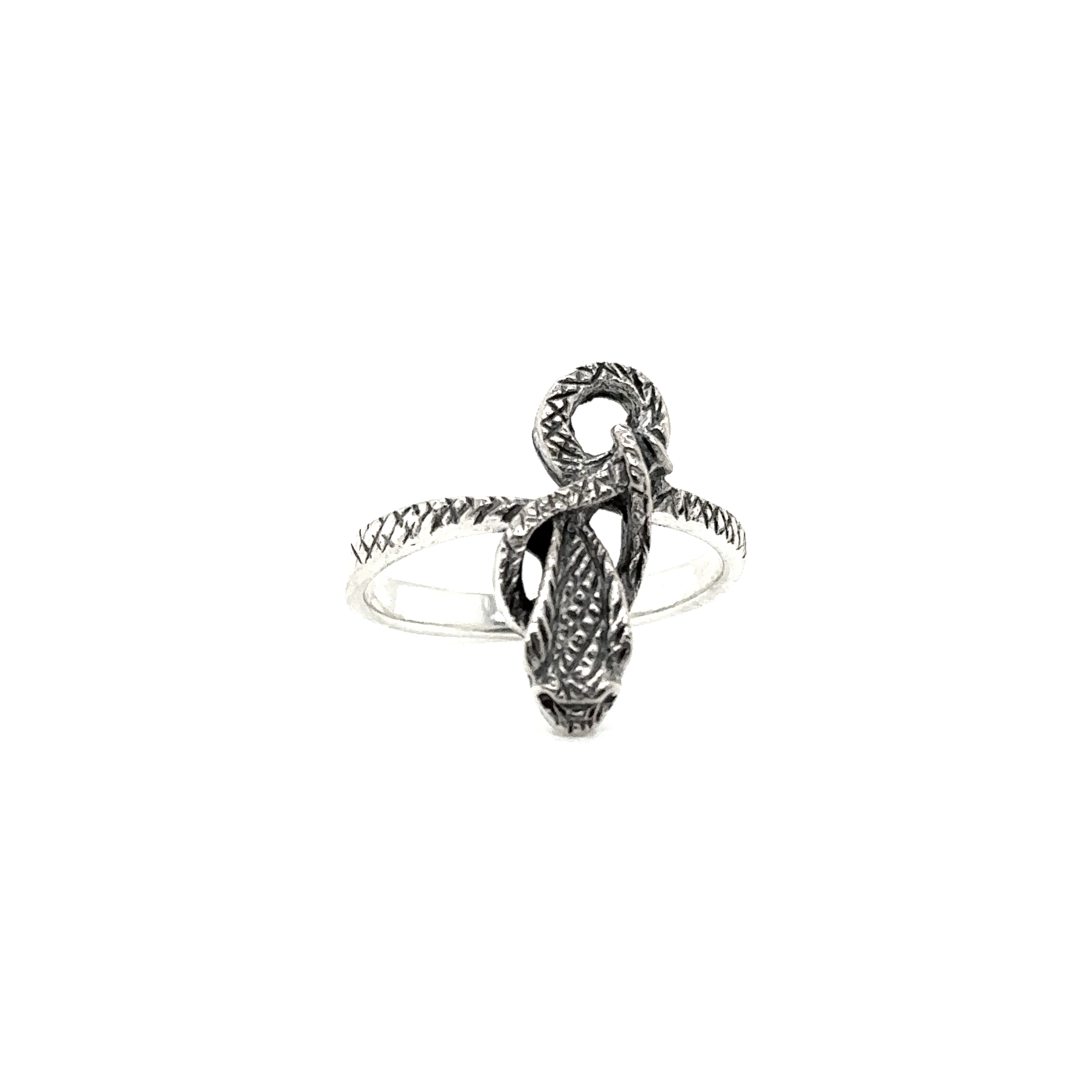 Sterling Silver Snake Ring, Faceted Black CZ, Realistic Texture of a Snake,  Size 7 (Adjustable), 9.80 Grams. Original