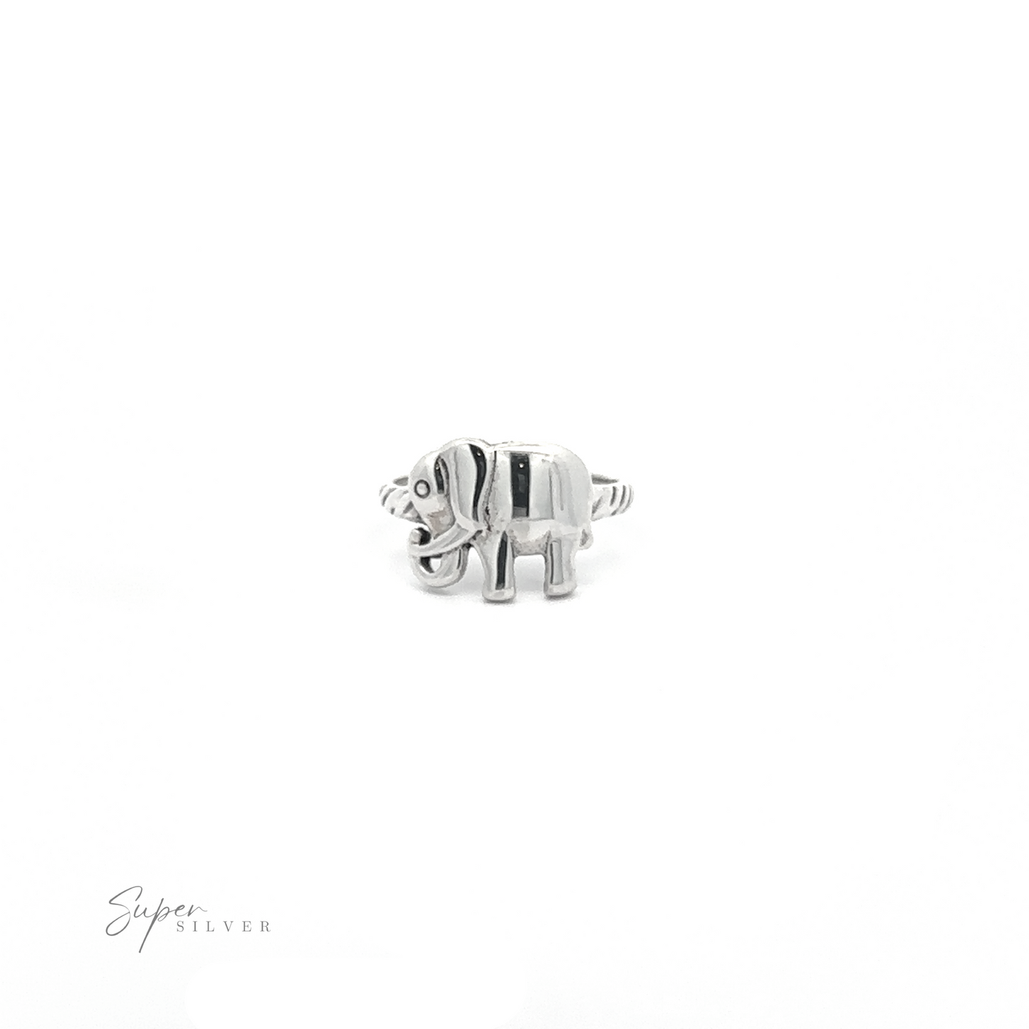 
                  
                    High Polish .925 sterling silver Elephant Ring on a white background.
                  
                