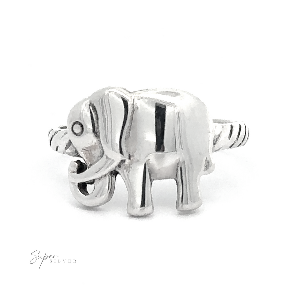 .925 Sterling Silver Elephant Ring with High Polish on a white background.
Product Name: Elephant Ring
