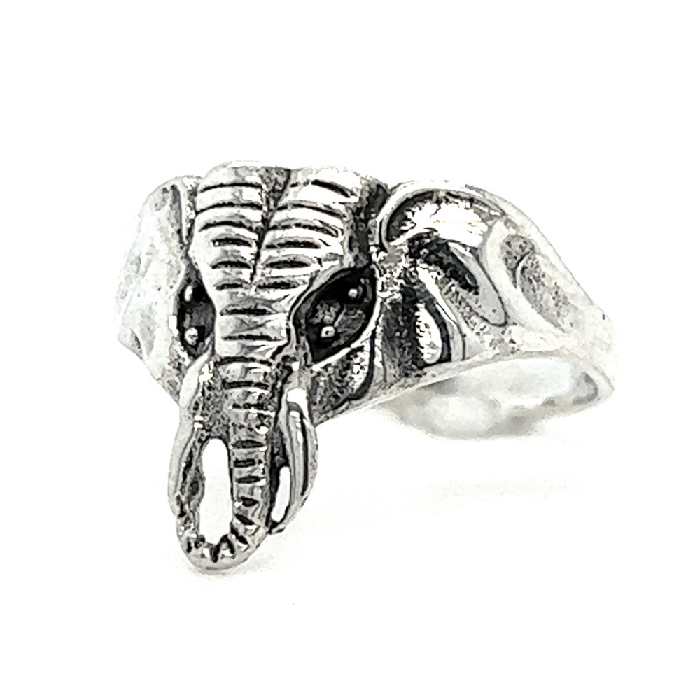 A Charming Elephant Head Ring on a white background.