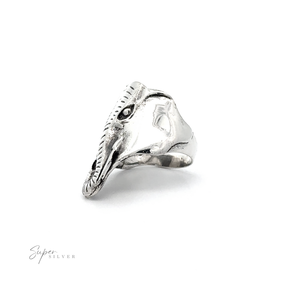 
                  
                    Elephant Ring designed to resemble an elephant face with detailed features, crafted from .925 Sterling Silver.
                  
                