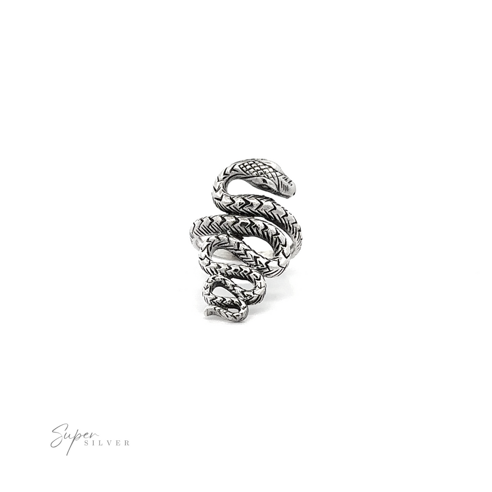 
                  
                    Slithering Snake Ring displayed on a white background with the logo "super silver" at the bottom.
                  
                