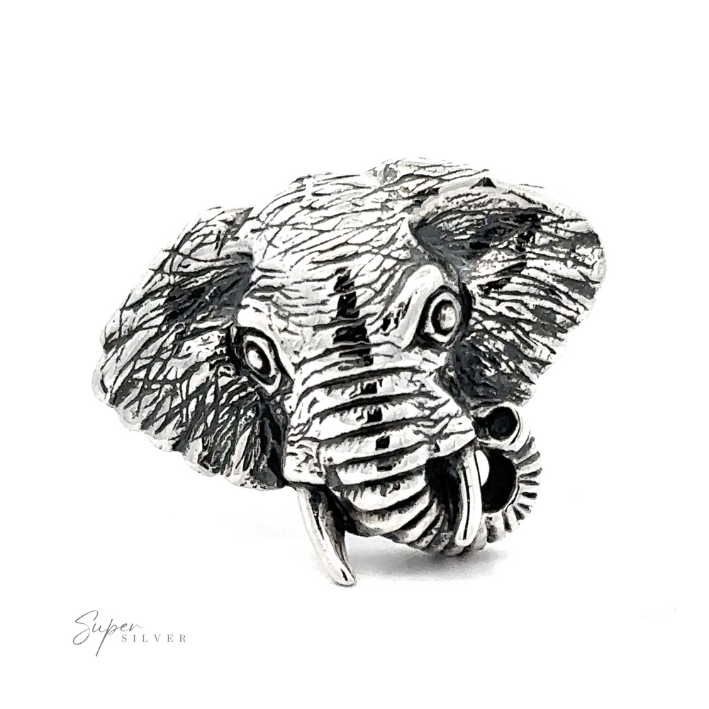 An intricately detailed Statement Elephant Ring with the brand "super silver" inscribed on the bottom right.