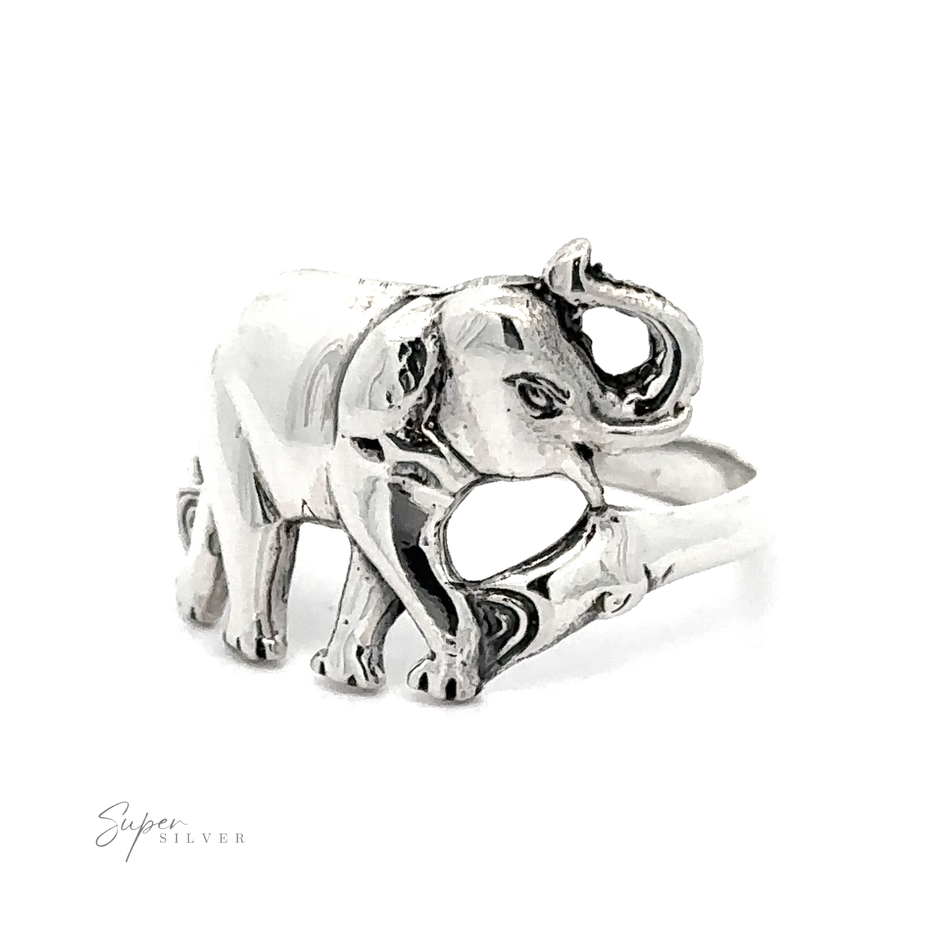 A Elephant Ring with Split Shank Band in .925 Sterling Silver against a white background.