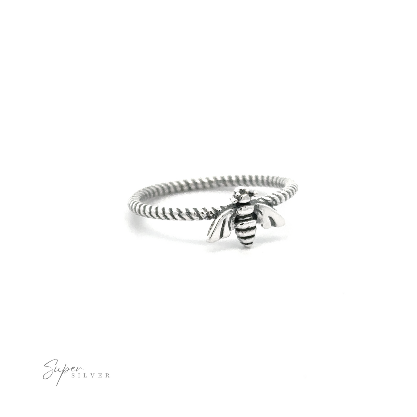 A Bee Ring with Twisted Band, made of 925 sterling silver and featuring a patina finish.