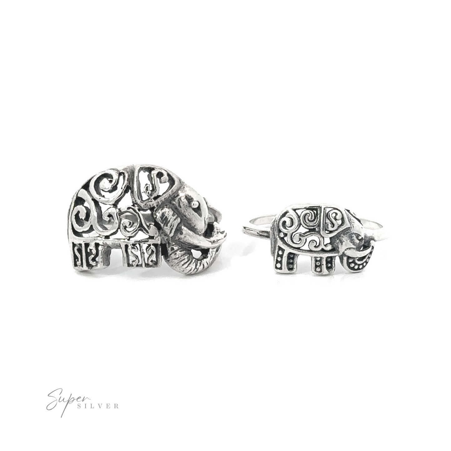 Silver Filigree Elephant Ring with intricate designs.
Product Name: Filigree Elephant Ring