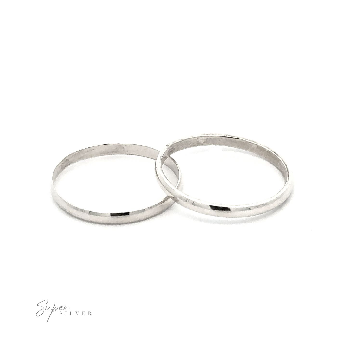 Delicate .925 sterling silver rings with a 2mm Plain Band on a white background.