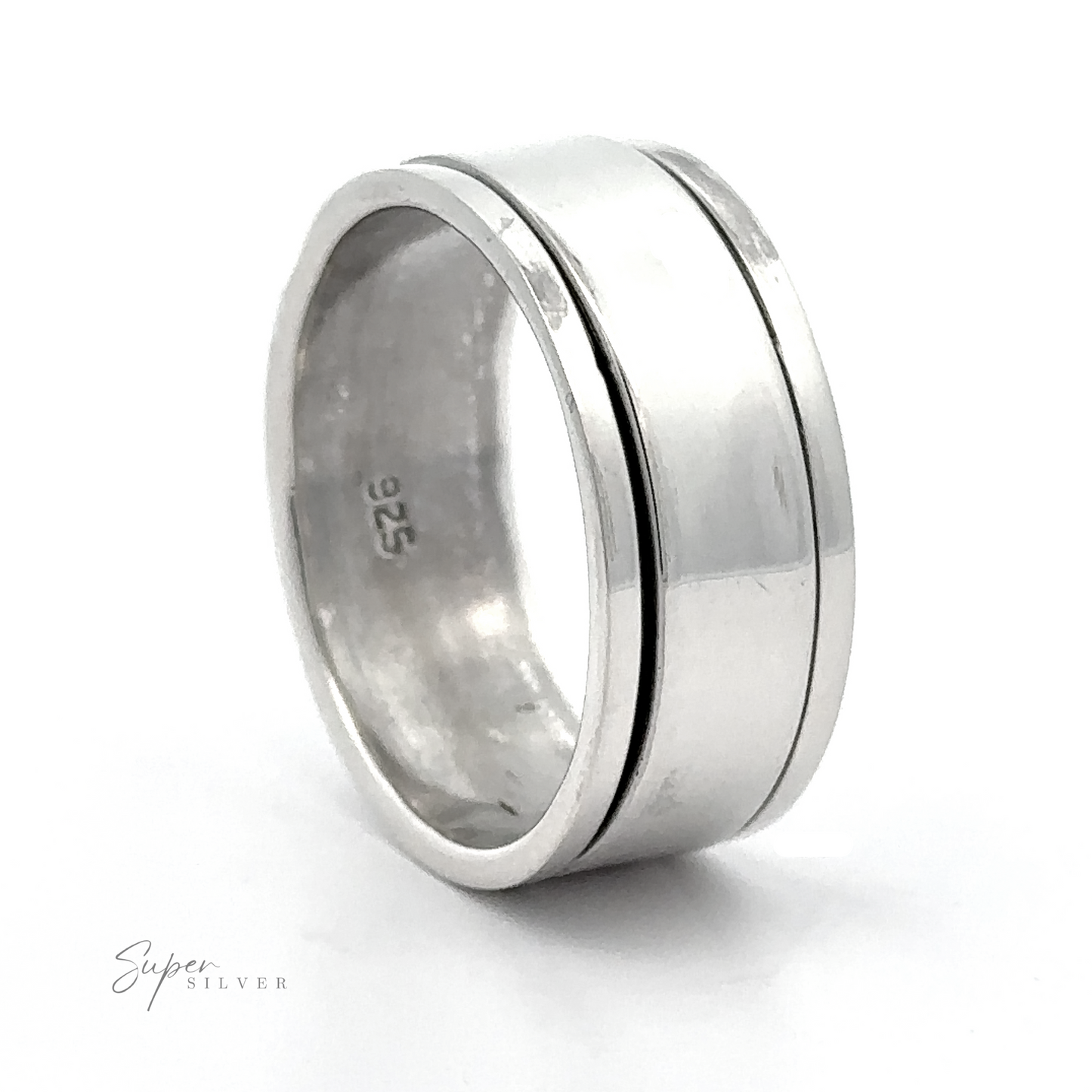 A Simple Silver Spinner Band wedding ring with a classic curved design.