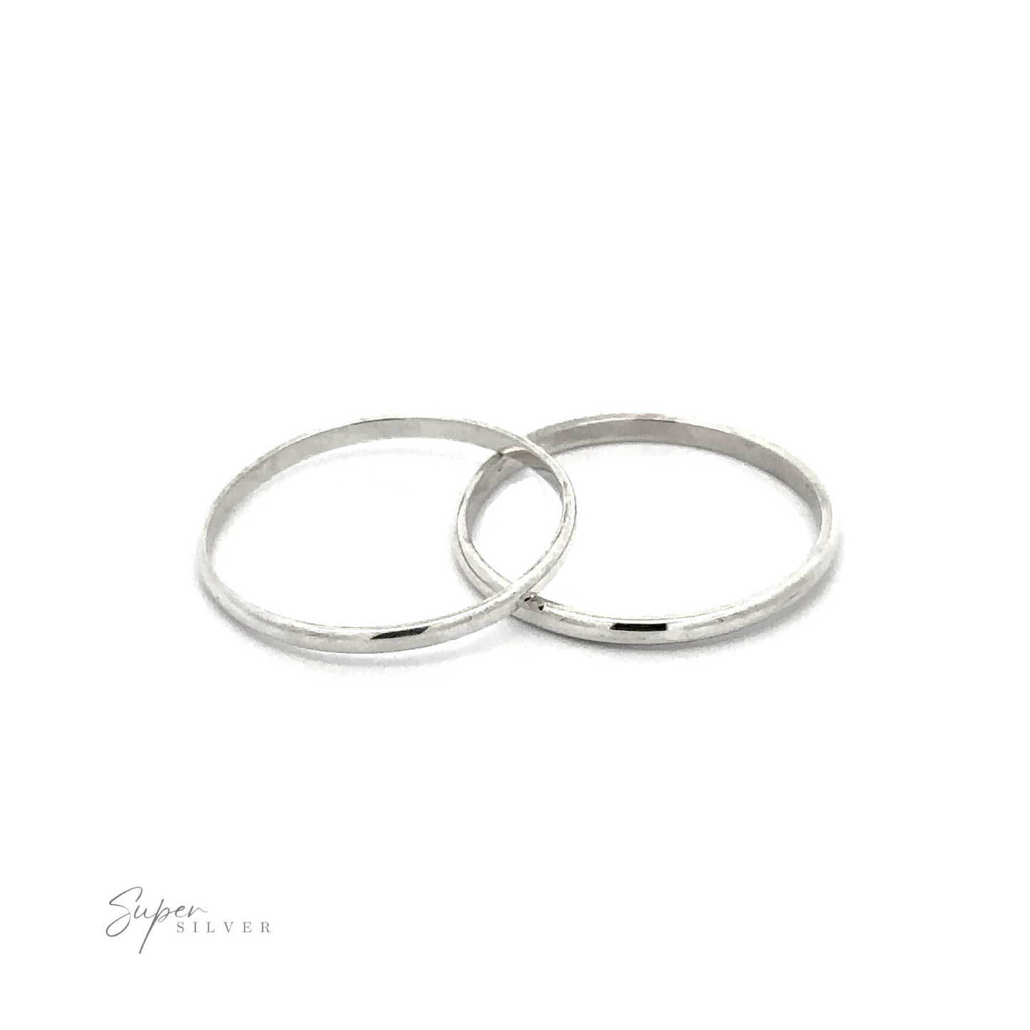 Two 1.5mm Plain Band silver rings on a white background.
