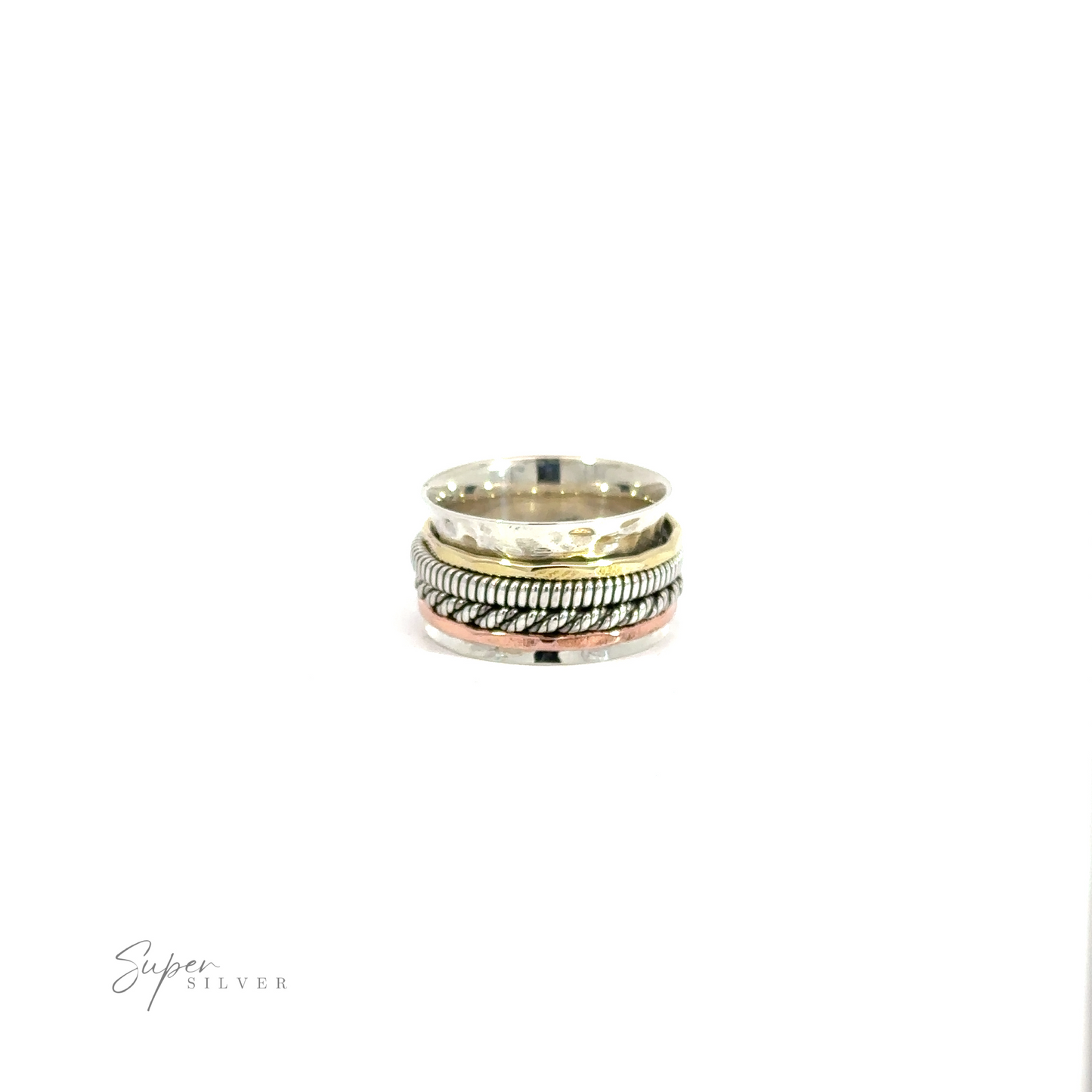 
                  
                    A Handmade Spinner Ring with Two Rope Styled Bands on a white background.
                  
                