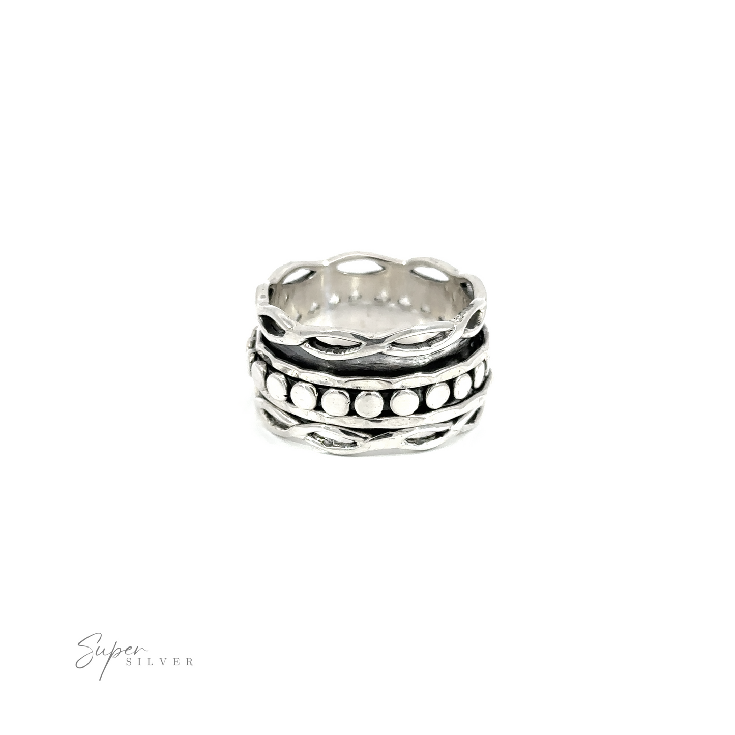 
                  
                    A Spinner Ring with Twisted Borders with black and white beads.
                  
                