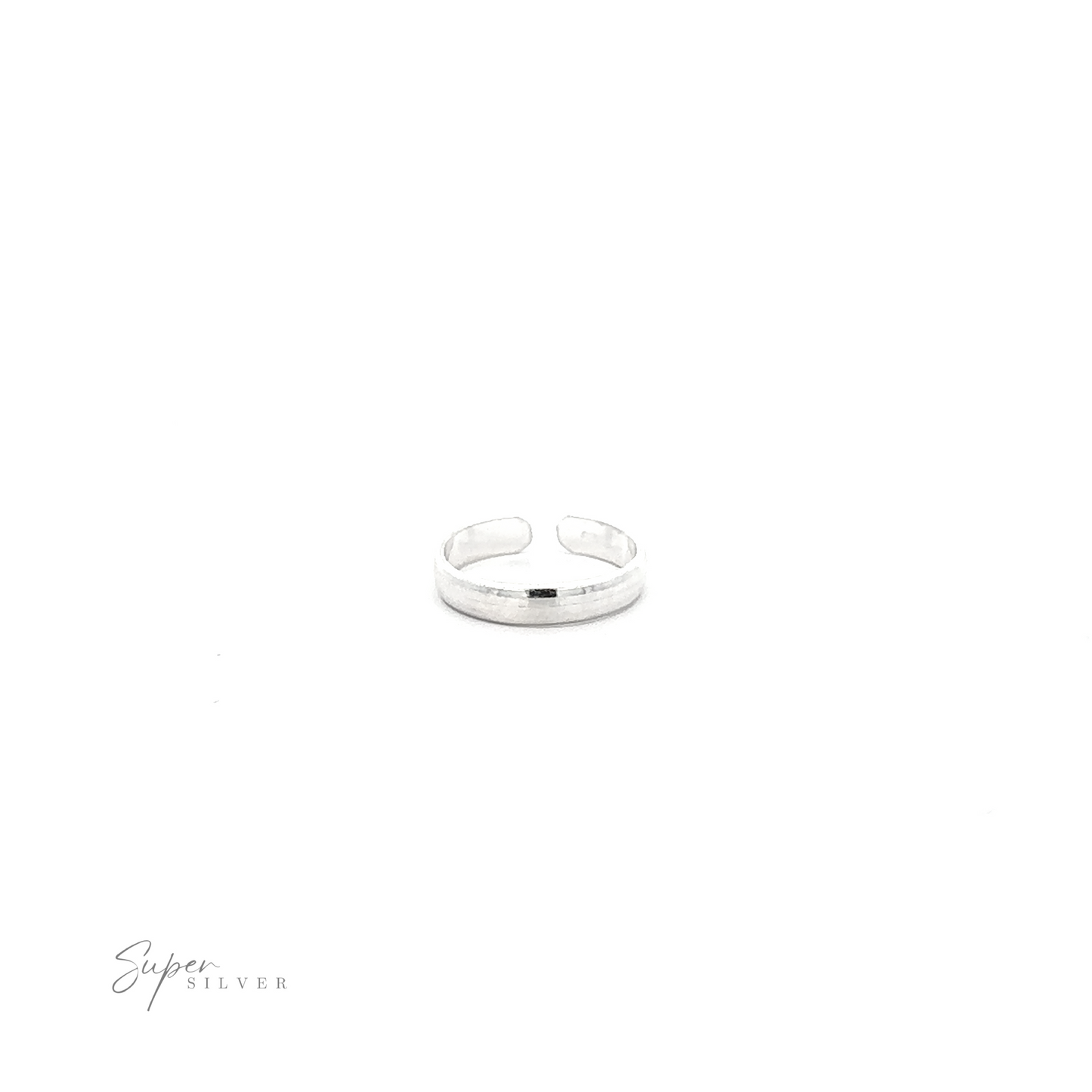 
                  
                    A Rounded Plain Band Adjustable Toe Ring displayed on a white background with the text "super silver" in elegant script below it.
                  
                