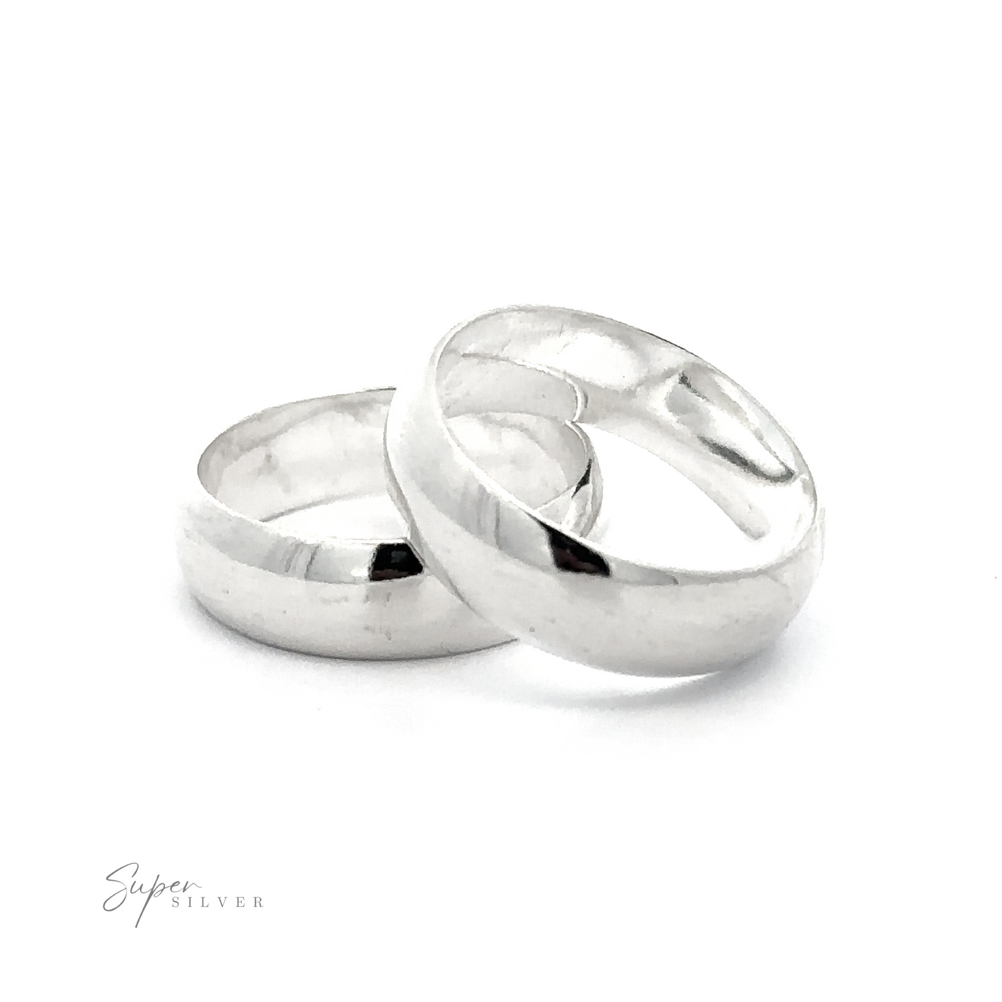 Two 6mm Plain Band wedding rings on a white background.