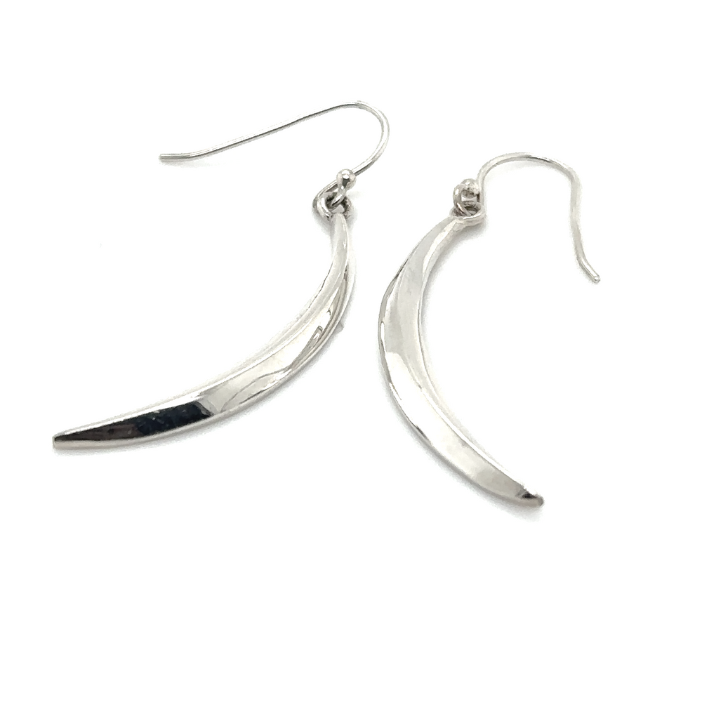A pair of Super Silver Crescent Moon Earrings made from .925 silver, perfect as dangle earrings.