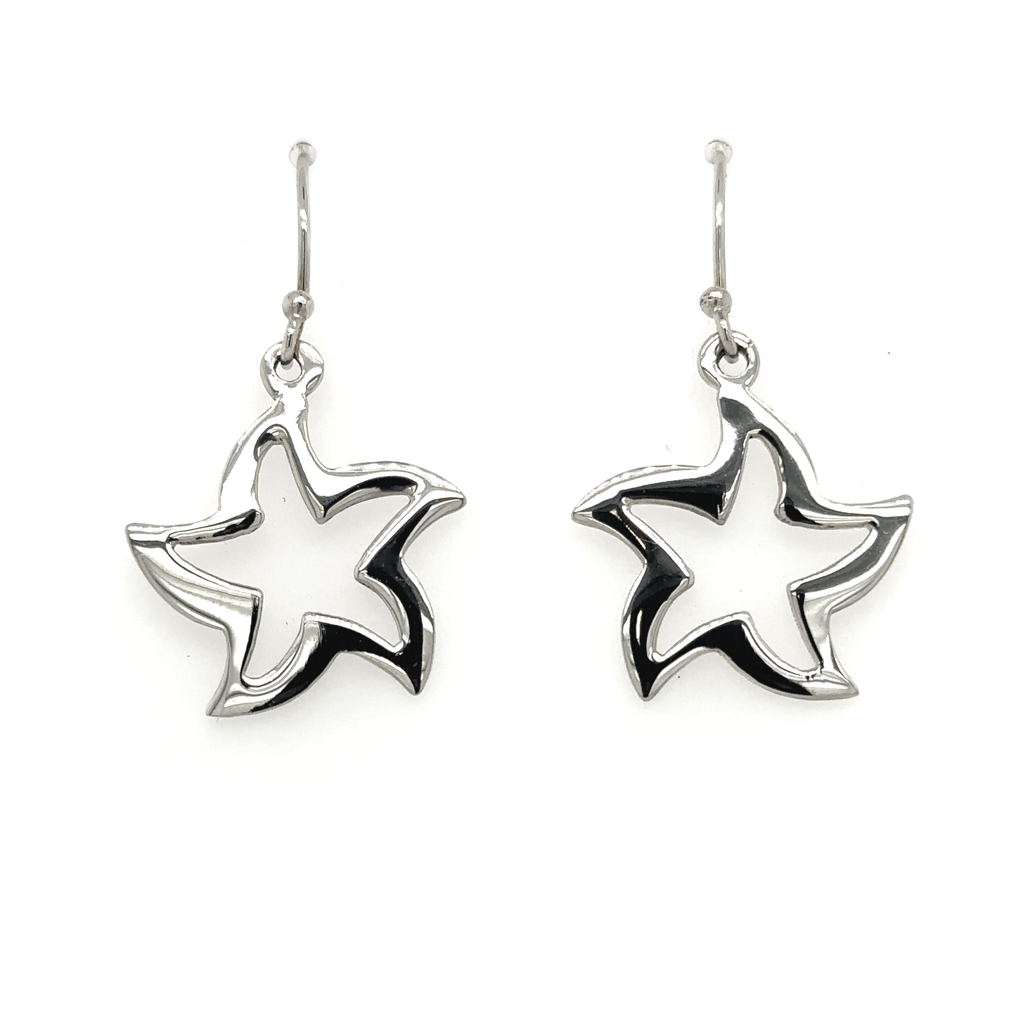 
                  
                    A pair of Super Silver Star Shape Open Earrings on a white background.
                  
                