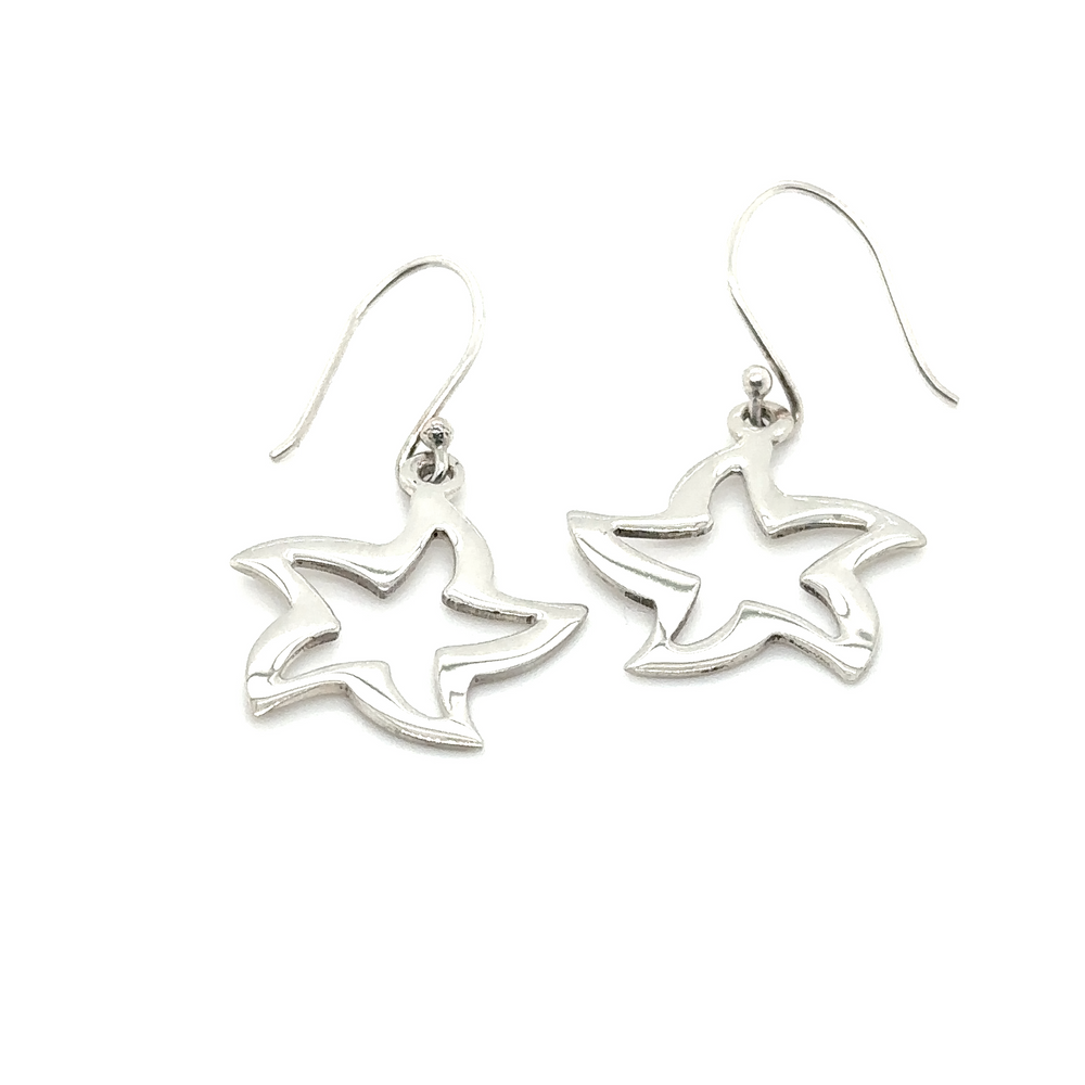 A pair of Super Silver Star Shape Open Earrings on a white background.