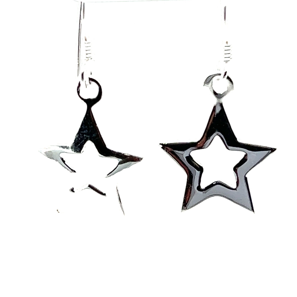 
                  
                    Open Super Silver Star Earrings on a white background.
                  
                