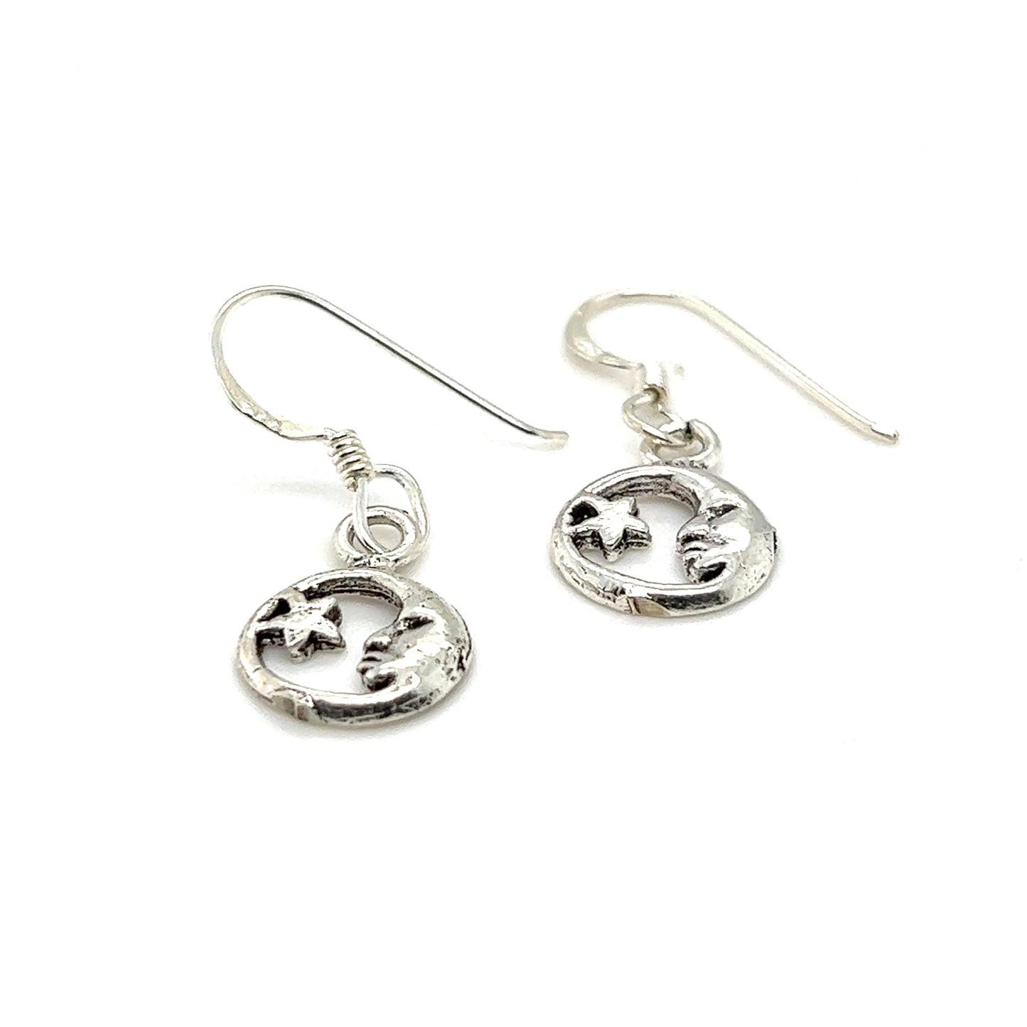 A pair of Dainty Crescent Moon and Star Earrings from Super Silver.