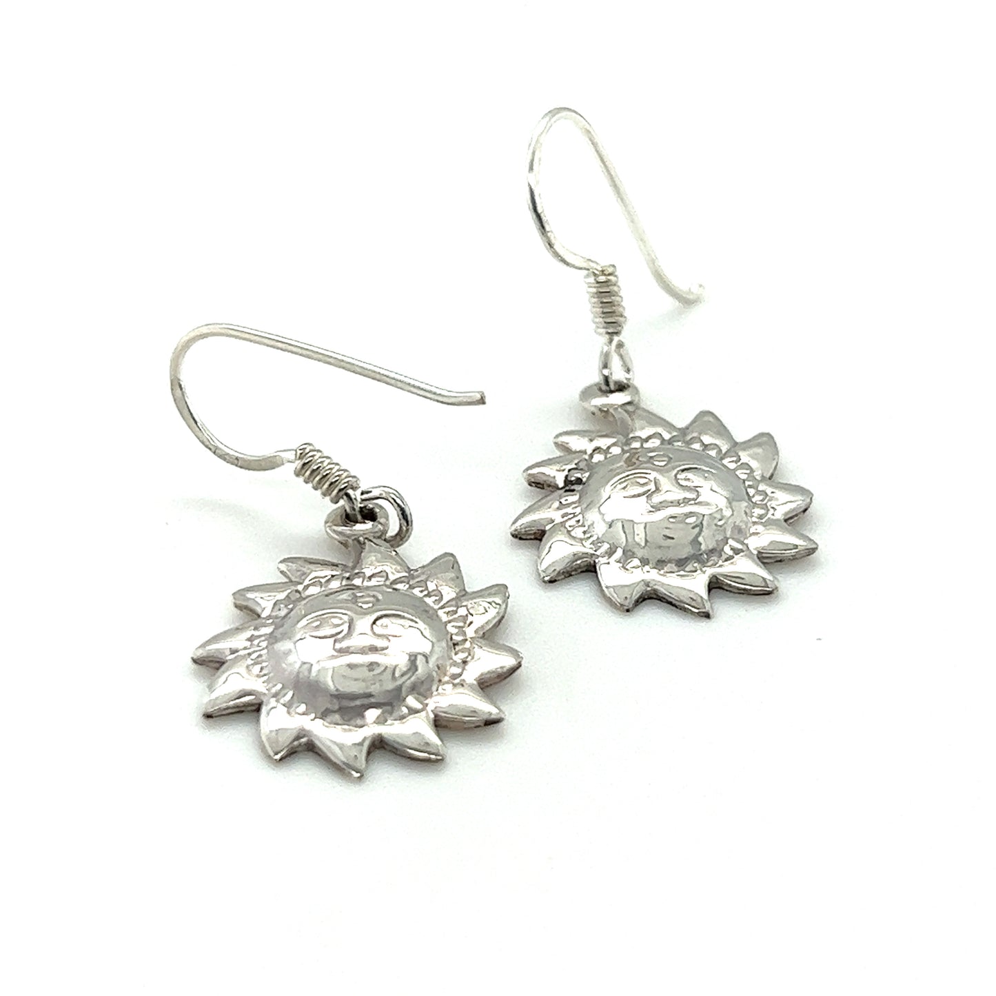 Small Super Silver Sun with Face Earrings with symbolic power.