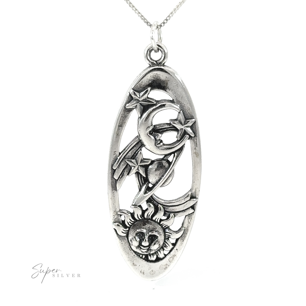 A Statement Space Pendant with a sun and moon design.