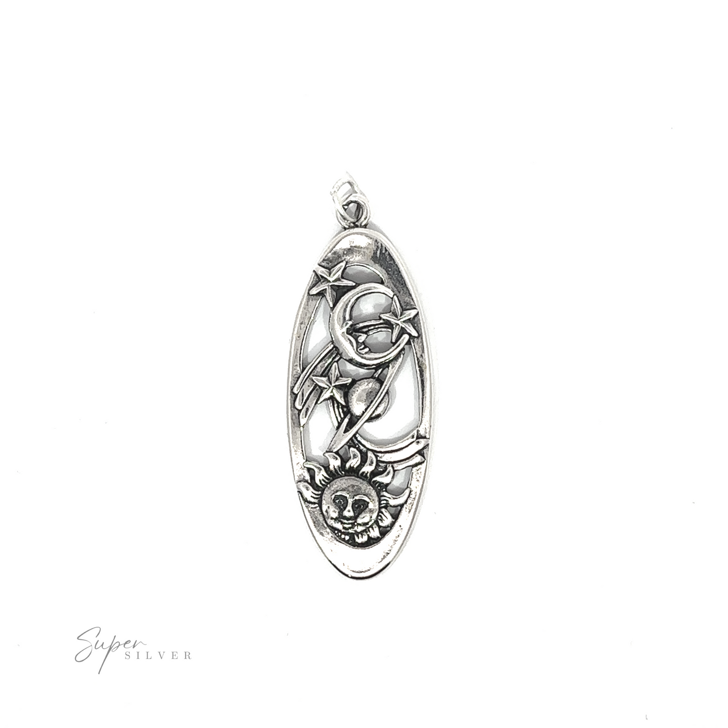 
                  
                    A Statement Space Pendant with a flower on it, made of .925 Sterling Silver.
                  
                
