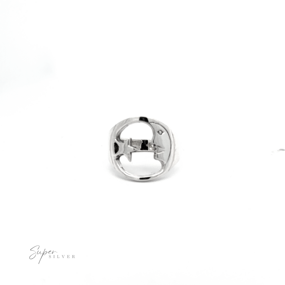 
                  
                    A Celestial Moon And Star Ring with an intricate design, displayed against a white background with the words "super silver" written in cursive at the bottom.
                  
                
