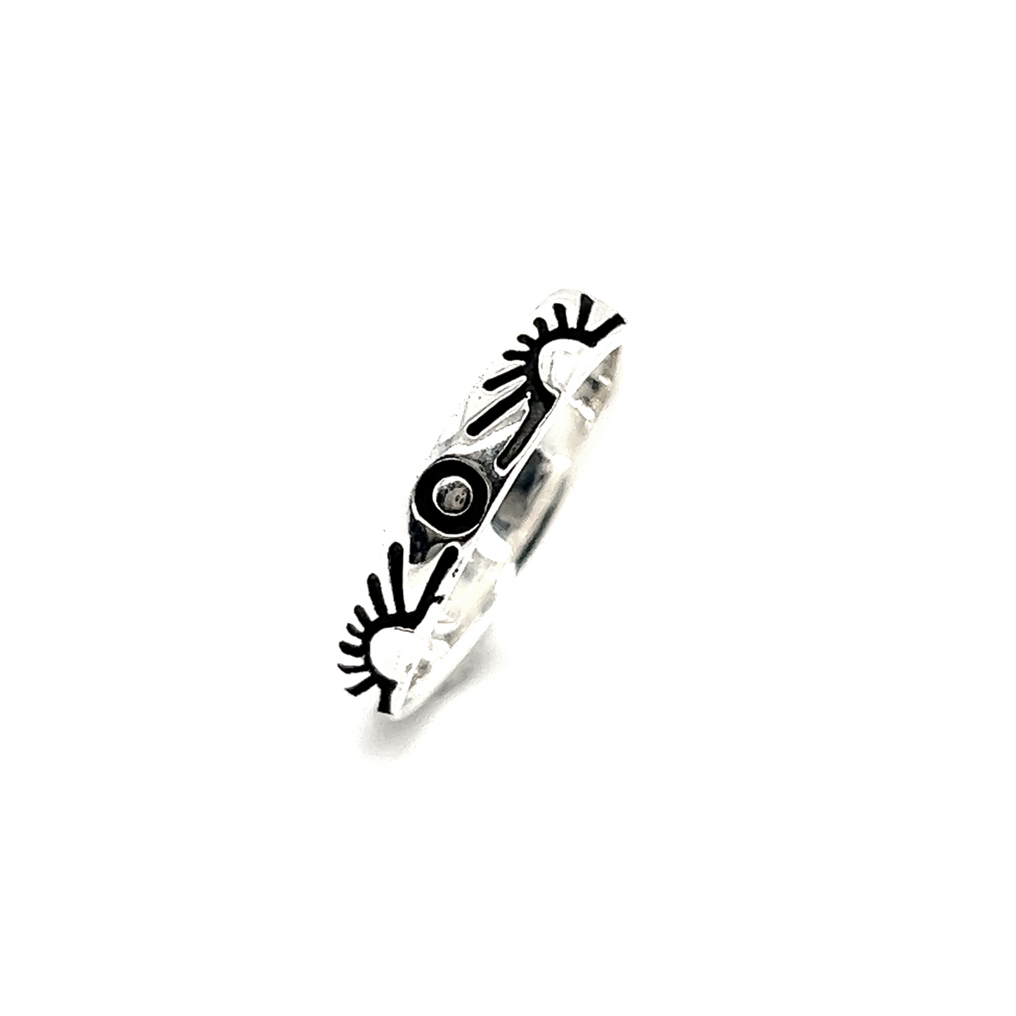 
                  
                    A balance-themed silver Sun and Moon Etched Band Ring featuring a striking black and white sun and moon design.
                  
                