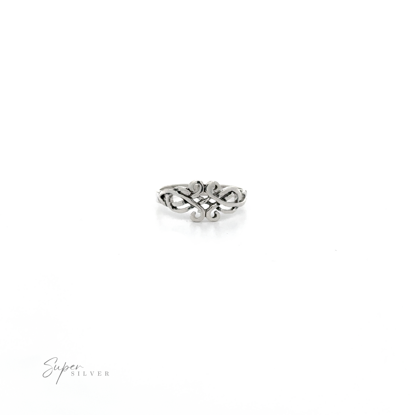 
                  
                    A sleek silver Celtic Knot Ring adorned with a flower, symbolizing unity.
                  
                
