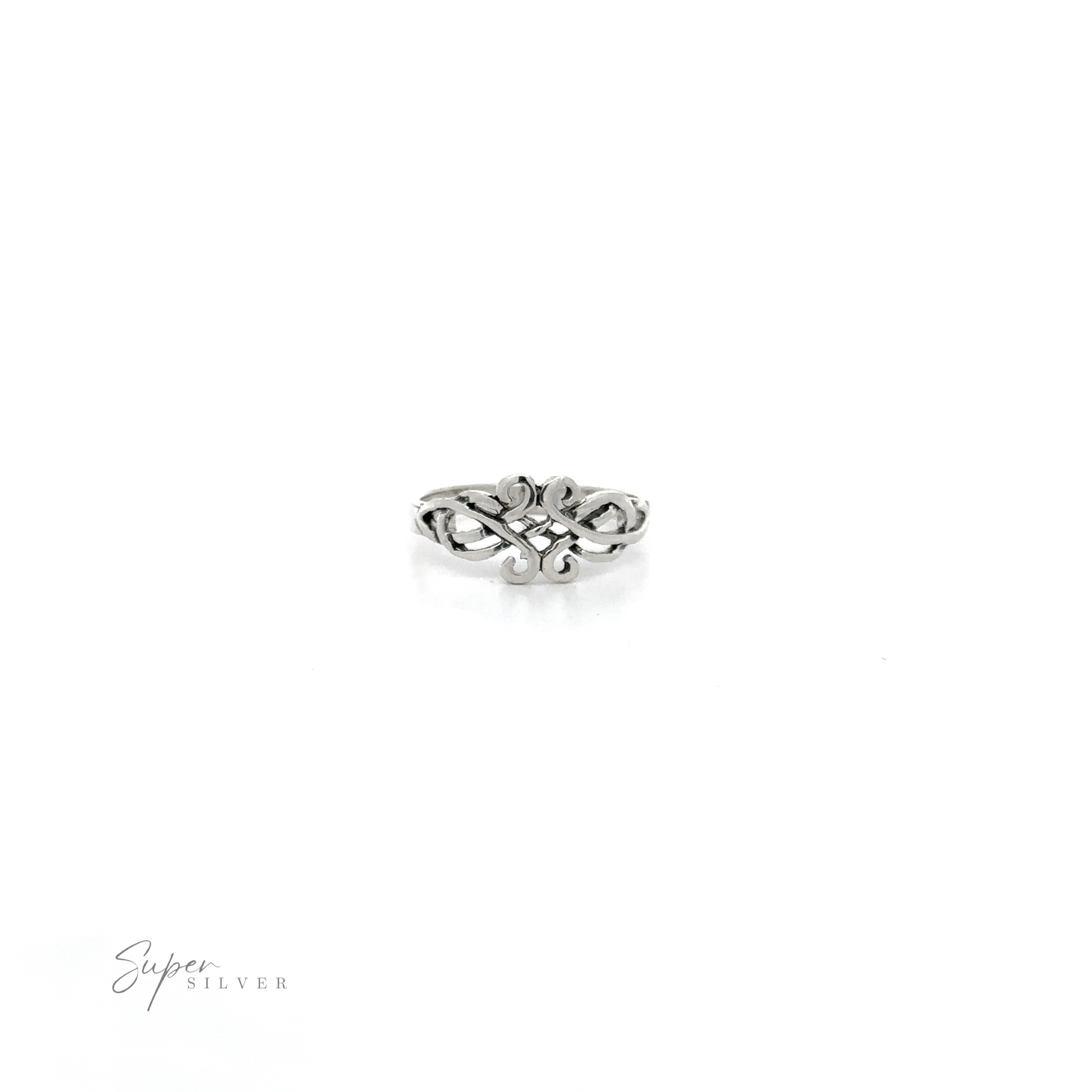 A sleek silver Celtic Knot Ring adorned with a flower, symbolizing unity.