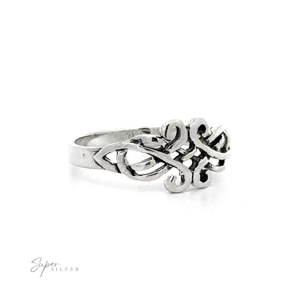 The Celtic Knot Ring, a feminine energy-inspired ring crafted in sterling silver, showcases an intricate design.