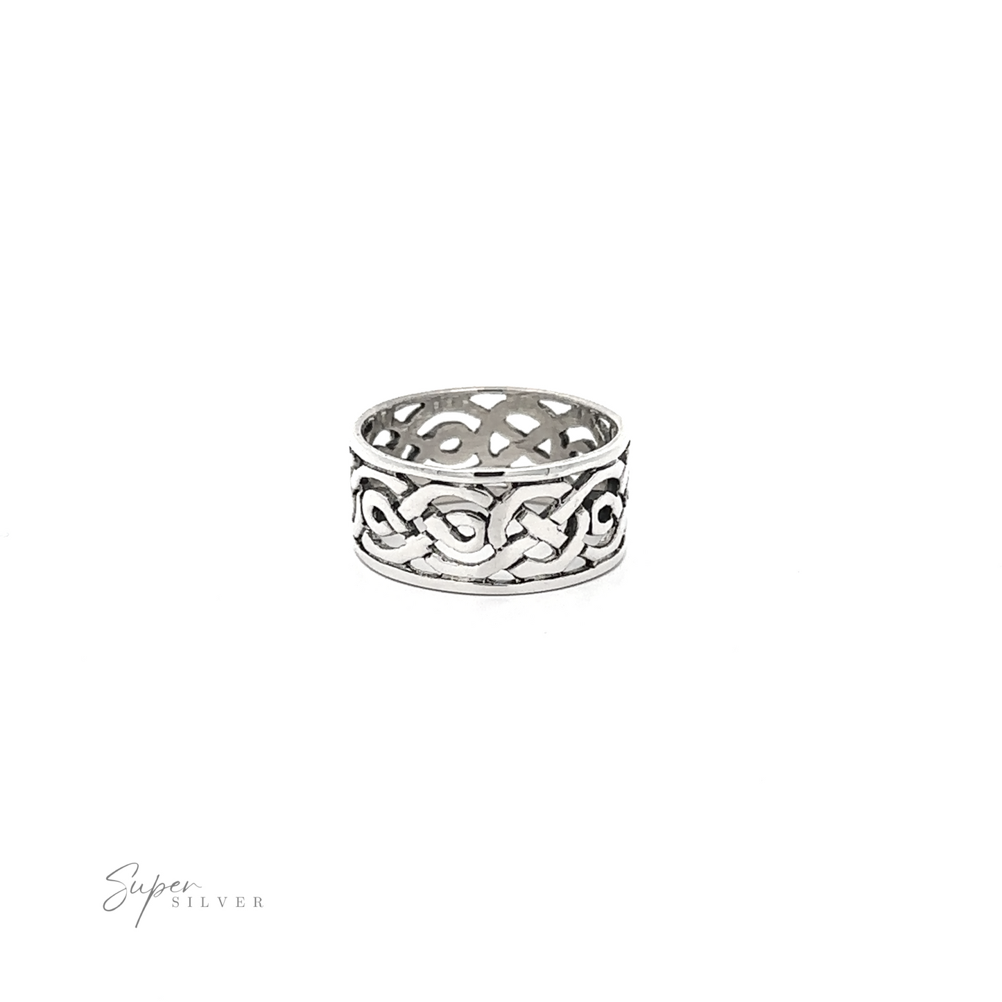 
                  
                    A silver ring with a Wide Celtic Knot Band, perfect for adding to your ring collection.
                  
                