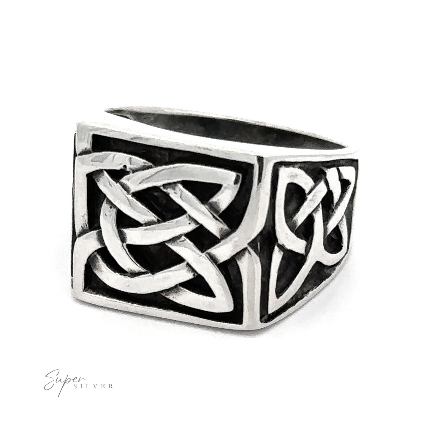 
                  
                    A luminous .925 Sterling Silver Signet Celtic Knot Ring adorned with a captivating Celtic Knot design.
                  
                